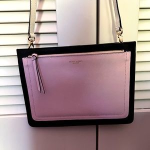 Henri Bender New York 12 x 9 inch flat cross body bag.  Pink, black and white.